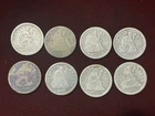 Lot 8 Coins 1853 to 1891 Mixed Dates/Mints Silver Seated Liberty Quarter Dollars