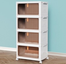 4 Tier Stackable Storage Boxes with Lid Folding Storage Bins on Wheels