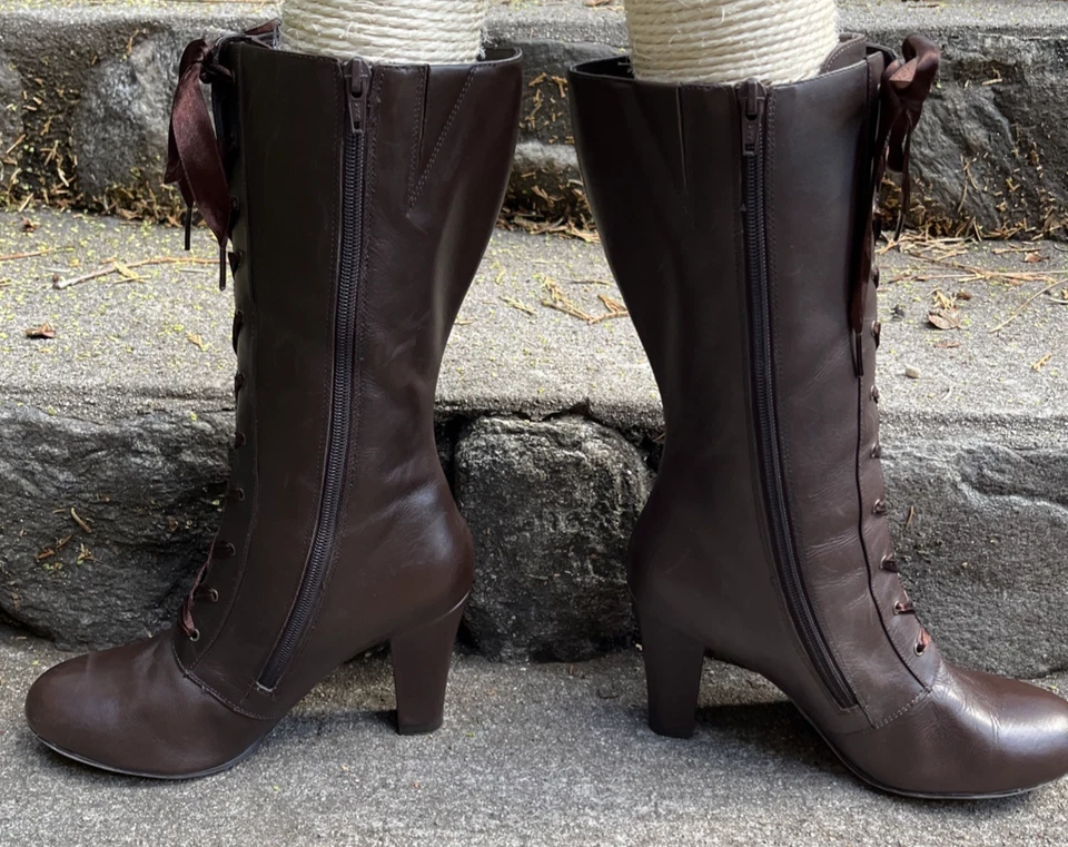 Hillard Hanson Mujer Botas Marrón Cremallera Punta Redonda EE. UU. 8.5 "Victoriano" Foto 4 de 4