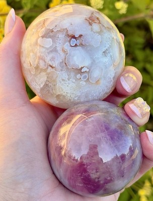 2 Sphere Set Lavender Rose Quartz With Star 52mm & Pink Amethyst 63mm Gift
