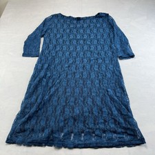 Made In Heaven Blue Lace Dress Womens 1X Sheer Overlay Midi USA