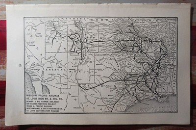 #ad #ad 1905 Train Route Map MISSOURI PACIFIC RAILWAY Rio Grande Great Northern Railroad $16.95