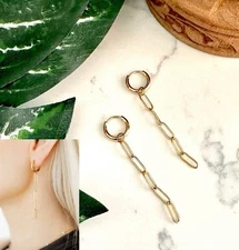 Gold Paperclip Style Cuban Link Oval Huggies Earrings Jewelry Boho Gift NEW