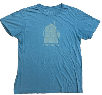 #ad Patagonia #x27;Live Simply#x27; Organic Cotton Blue green Slim Fit T shirt Men#x27;s L $23.99