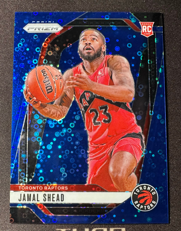 Jamal Shead 2024-25 Panini Prizm 010/150 Blue Disco RC Raptors #241