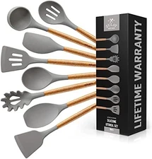 Zulay 8-Piece Silicone Kitchen Utensils w/ Acacia Handles