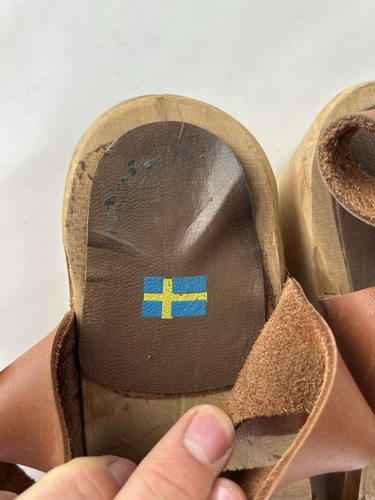 MIA Anja Swedish Clog Sandals Luggage Brown Leather Peep Toe Women's US 7.5 (38) - Picture 9 of 10