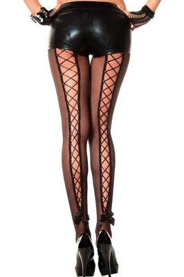 sexy MUSIC LEGS fishnet RIBBON lacing TIE back CORSET pantyhose STOCKINGS tights