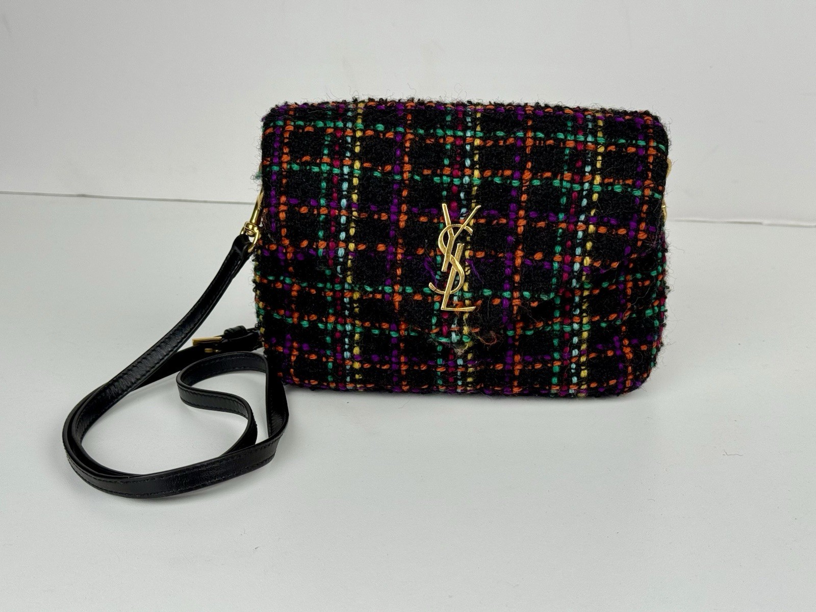 SAINT LAURENT Borsa a tracolla Saint Laure giocattolo in tweed Loulou nera