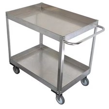 Corrosion-Resistant Utility Cart With Deep Lipped Metal Shelves, Stainless