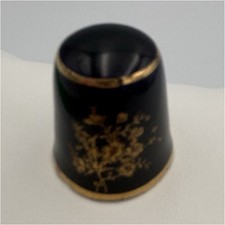 Porcelain Limoges Thimble Cobalt Blue with Go...