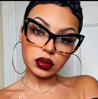 Women T-shaped Oversized Cat Eye Glasses Frames Vintage Style For Precription Le