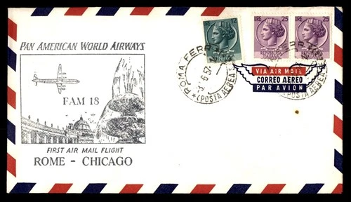 Mayfairstamps Italy Flight 1957 Rome to Chicago Fam 18 Cover aax_03557