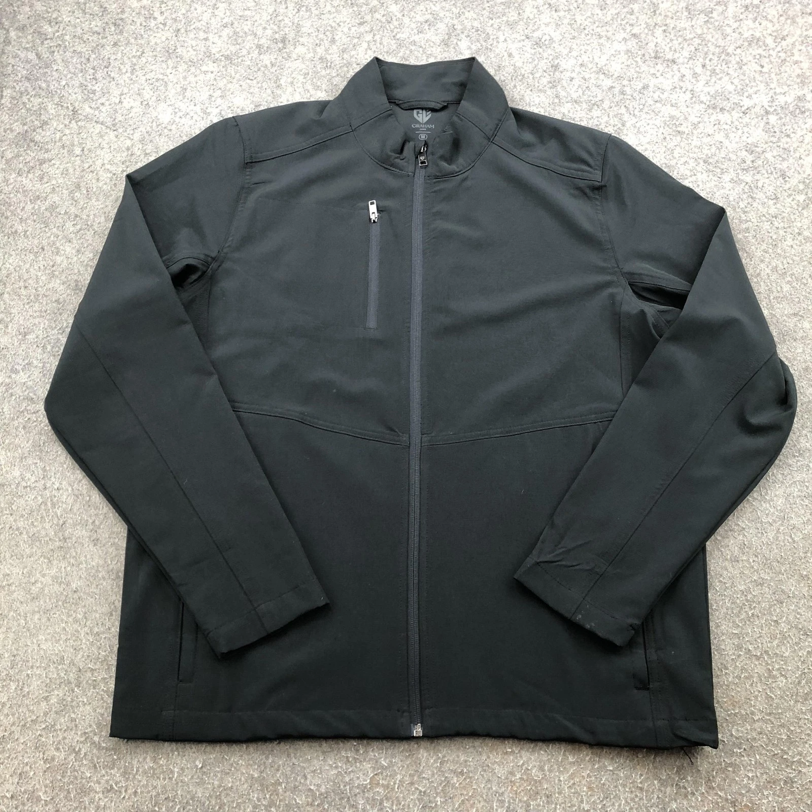 Graham Luxe Jacket Mens Medium Black Softshell Windbreaker Full Zip Pockets