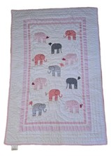 Pottery Barn Kids Harper Pink Gray Elephant Toddler Quilt Percale 3D Tails 34x52