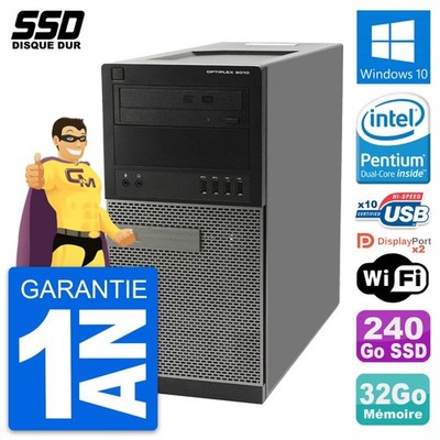 PC tour DELL OptiPlex 9010 Intel Pentium G630 RAM 32Go SSD 240Go Windows 10 Wifi