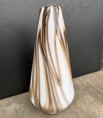 MURANO style vase pulled feather brown & white swirl 17'' tall Moretti MCM RARE
