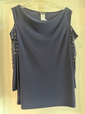 Prelude Navy Blue Off-Shoulder Evening Blouse with Rhinestone Sleeves