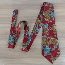 Mens Red Neck Tie Floral Watercolor Garden Art Silk Boho Botany Classic AHJ USA