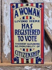 VINTAGE VOTING PORCELAIN SIGN OLD WOMENS RIGHTS REGISTERED TO VOTE CITIZENSHIP