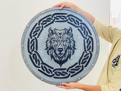 Handgefertigt 24'' Wikinger Fenrir Wolf Schild nordisch mittelalterlich Wanddeko LARP Cosplay