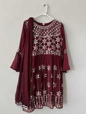 Maroon/dark Red Designer Anarkali Gharara Style Womens Salwar Kameez 3 pc set