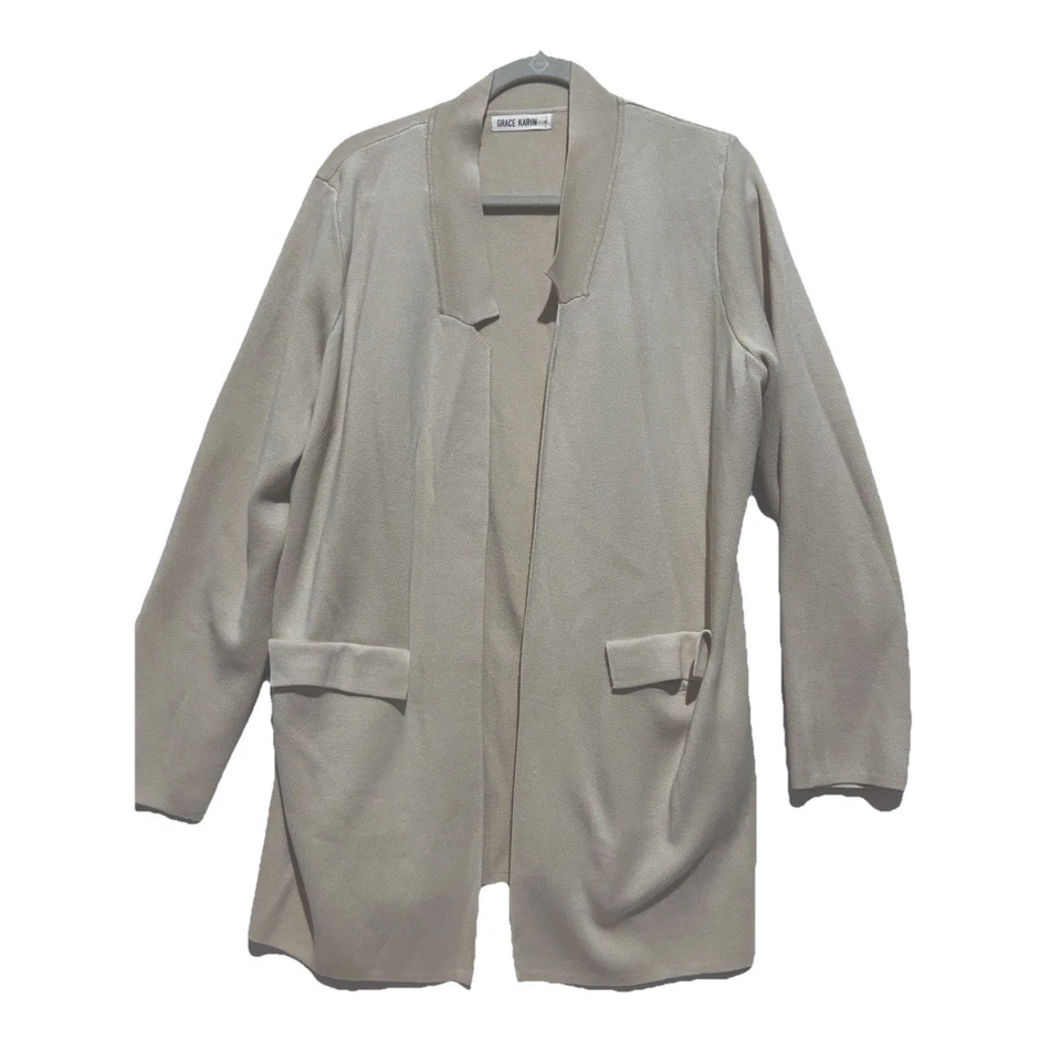 GRACE KARIN Cardigan Coatigan Beige Xl Pockets Soft Career minimalist Boho Chic - Image 2 of 4