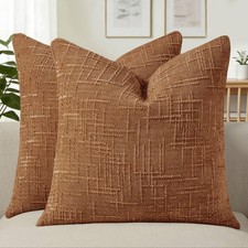 Fall Decorative Couch Throw Pillow Covers 18x18 Set of 2 Rust Soft Chenille P...