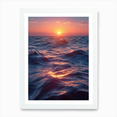 Sunset Over The Ocean Art Print Framed Wall Art Poster Canvas Print Picture
