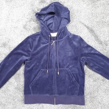 Juicy Couture Pullover Trainingsanzug Oberteil Größe Medium Damen blau durchgehender Reißverschluss Hoodie