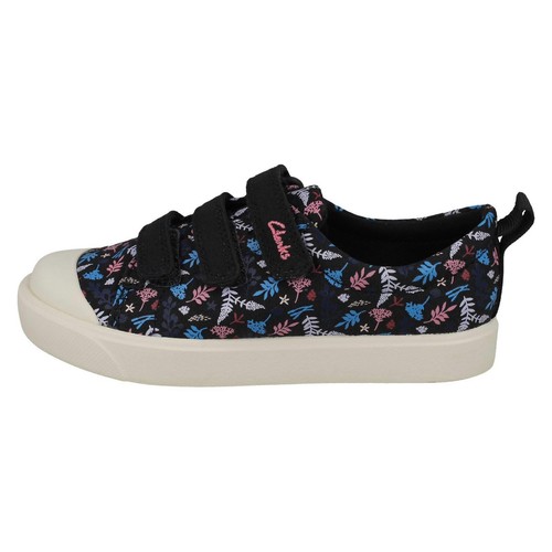 Girls Clarks 'City Vibe K' Hook & Loop Strap Casual Canvas Trainers - Picture 85 of 91
