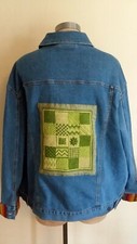 Jean Jacket Women’s Plus Sz 1x Blue Denim Cottage Core Needlepoint Handmade