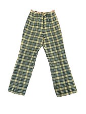 Women  s Vintage Pants, High Waist, Yellow, Black Plaid Handmade, Pleated