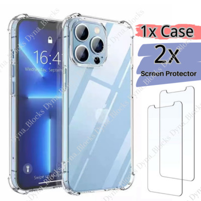 For iPhone 12 11 Pro Max XR Xs X 8 7 Plus Clear Case Cover With Screen Protector