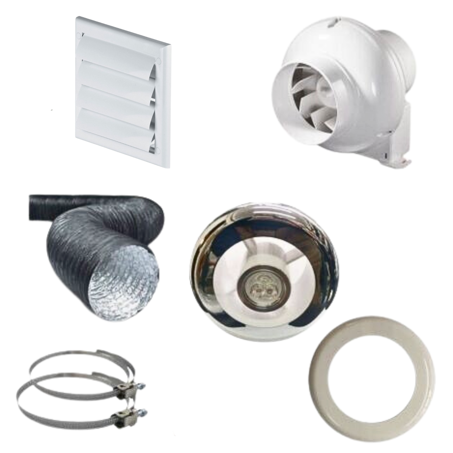 LED Centrifugal Inline Extractor Kit 100mm 4"" Back Draught Shutter Bathroom Fan