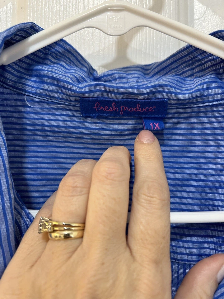 Fresh Produce Men's Button Down Shirt Blue Stripe Long Sleeve Cotton Casual 1X - Image 3 of 4