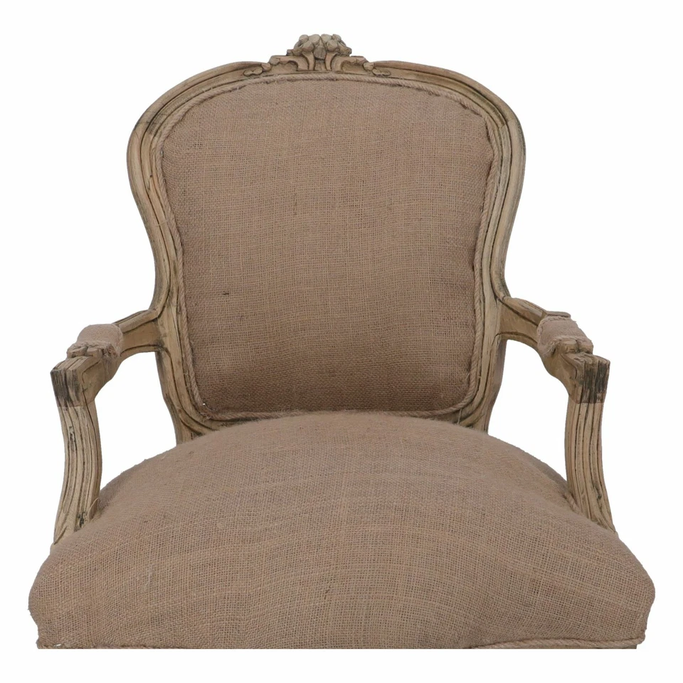 Poltrona con braccioli in legno naturale rivestimento tessuto di juta sacchi - Immagine 2 di 4