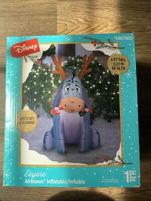 4 ft Gemmy Disney EEYORE Airblown Inflatable Christmas Antlers & Candy Cane