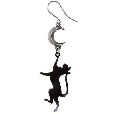 Alchemy Gothic Feline Moondream Single Earring Crescent Moon Black Cat NWT E468