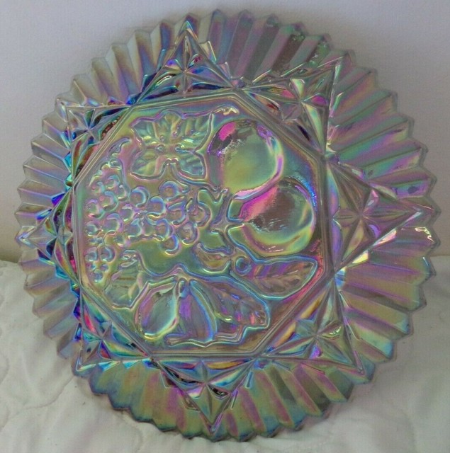 Blue Carnival Glass Serving Plate by Indiana Glass Grape and Fruit Pattern eBay