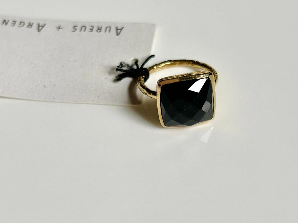 NEW! Aureus + Argent SQUARE FACET RING Onyx & Gold-Plated Brass, SOLD OUT / RARE - Image 3 of 4