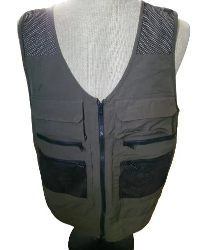 Full Zip Performance Cycling Vest Jacket Green Size XL Zip & Hook Loop Pockets