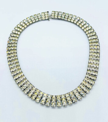 Vtg Early Unmarked EISENBERG Clear Crystal Glass Rhinestones Necklace Choker