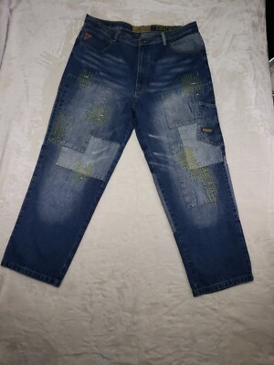 Vintage Akademiks Jeans 90s Y2K Denim Patchwork Baggy Hip Hop Sz