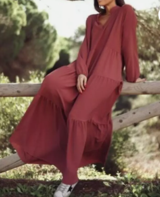 ZARA Oversized Maxi Plum Tiered Kaftan Dress 100% Cotton sz S, M | eBay