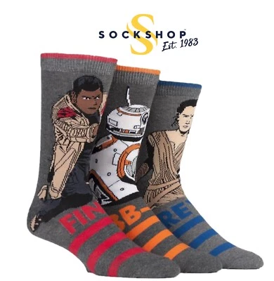 Star Wars Socks Mens Gift Films Heroes BB-8, Rey & Finn Cotton 3 Pairs- SOCKSHOP