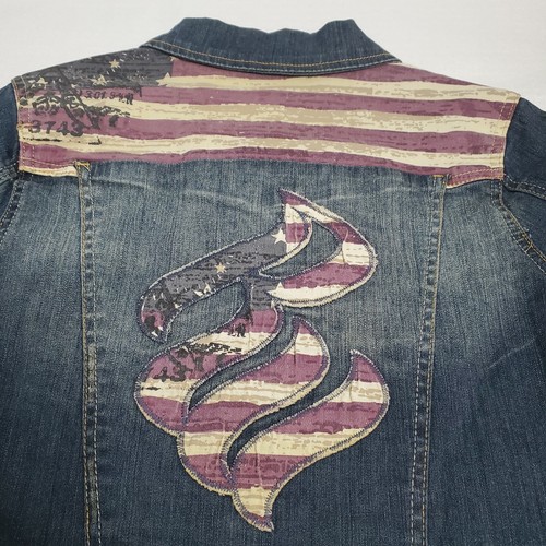 NWT Rocawear Jean Jacket Girls Medium Blue Dark Wash Denim Patches USA Flag Logo - Picture 10 of 10