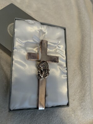 Stephan Baby Silver Cross Plain Wall Hanging  Box Written On