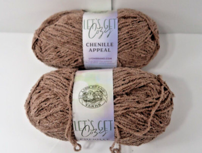 LION BRAND YARNS LET'S GET COZY CHENILLE APPEAL 2 SKEINS STUCCO MATCH LOT# NIP