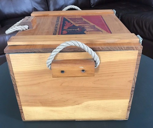 "BREW CITY" Wood Crate w/ Styrofoam Cooler Box Ice Chest Inside & Rope Handles - Picture 6 of 12